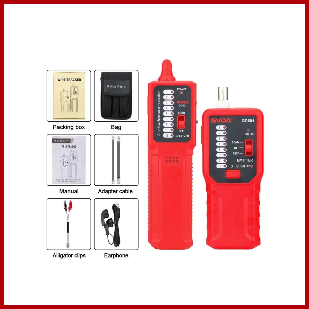 Tester Wire Tracker RJ45 RJ11 SY-828 Red