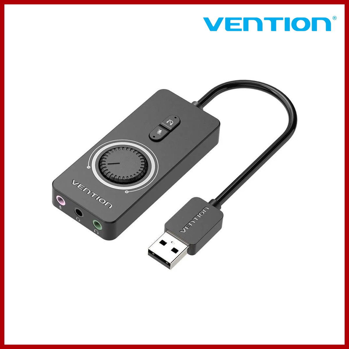 Vention USB 2.0 External Stereo Sound Adapter with Volume Control 0.15M Black ABS Type