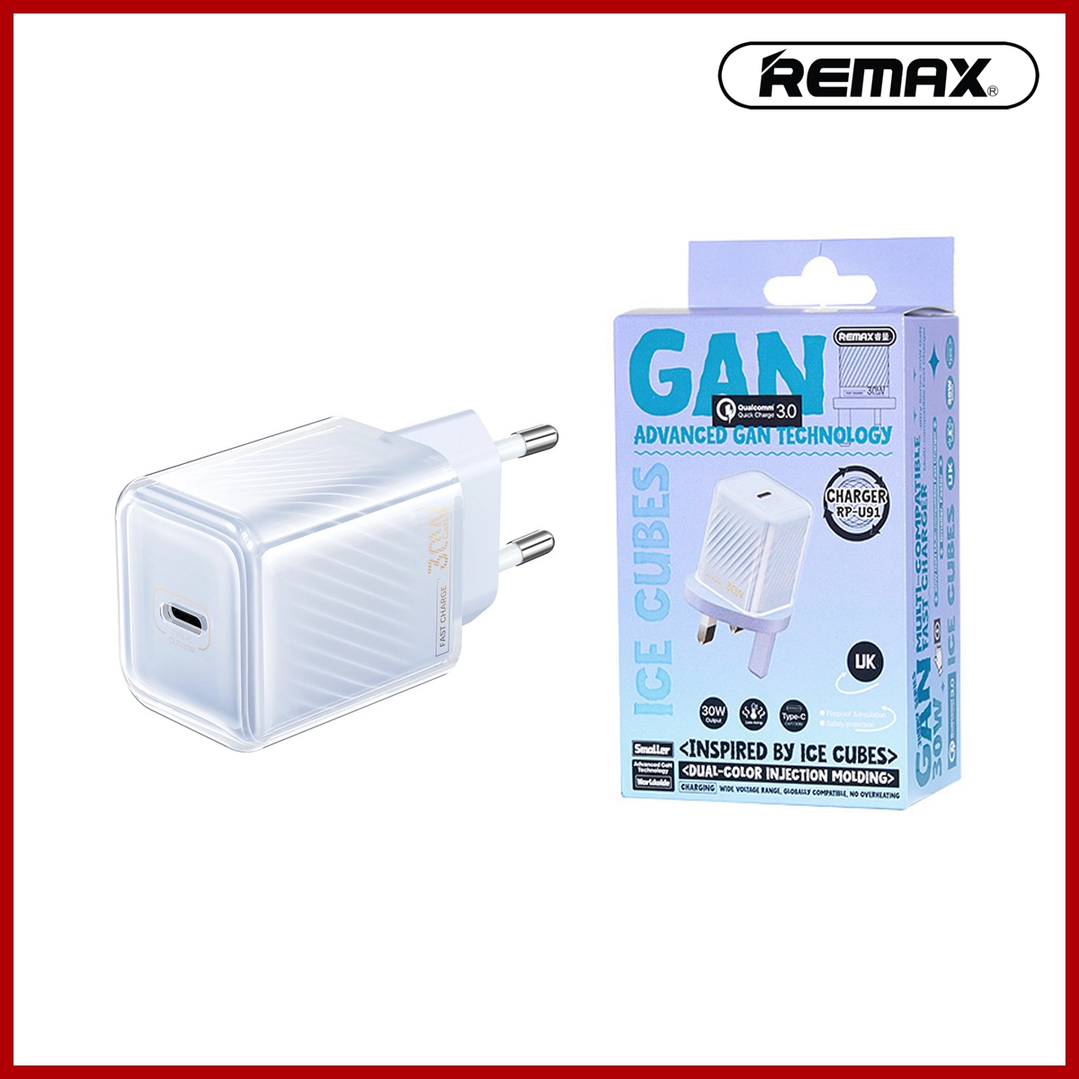 REMAX Jiltry Series 30W PD+QC GaN Multi Compatible Fast Charger RP-U91 EU Blue