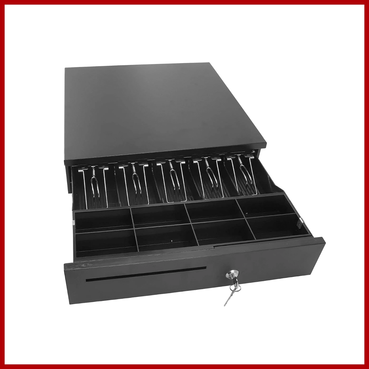 PS400AF PS Cash Drawer BQ-400AF 405(W)*410(L)*100(H)mm 7B RJ11 12V 3-Position Key Lock*1 Media Slots Cable 90cm Length Black