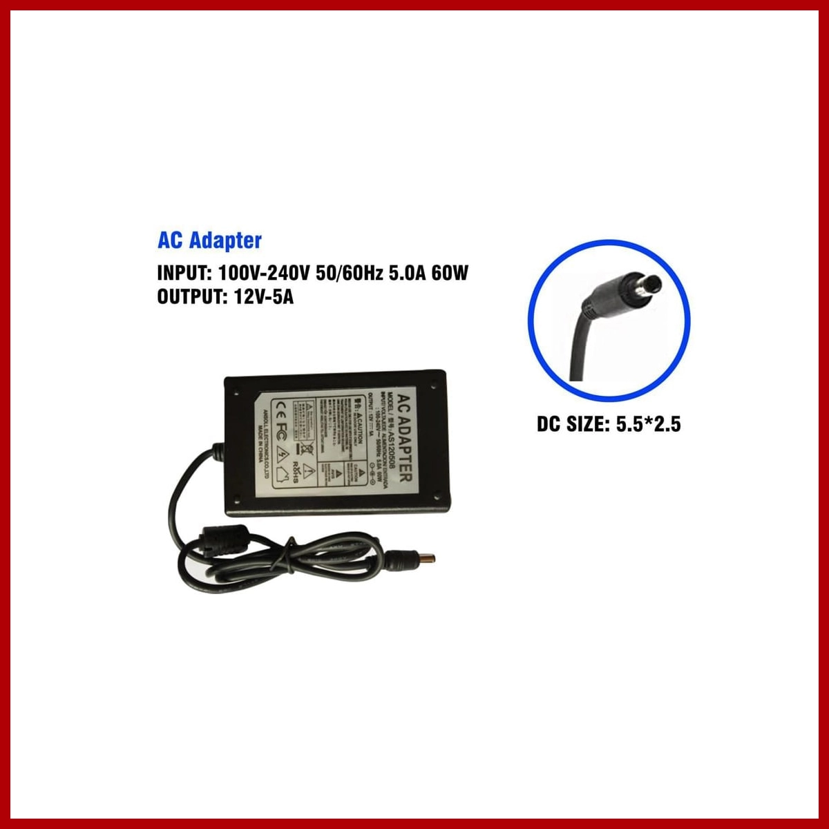 Adapter LCD 12V 5A 60W 5.5*2.5 for NVR DVR
