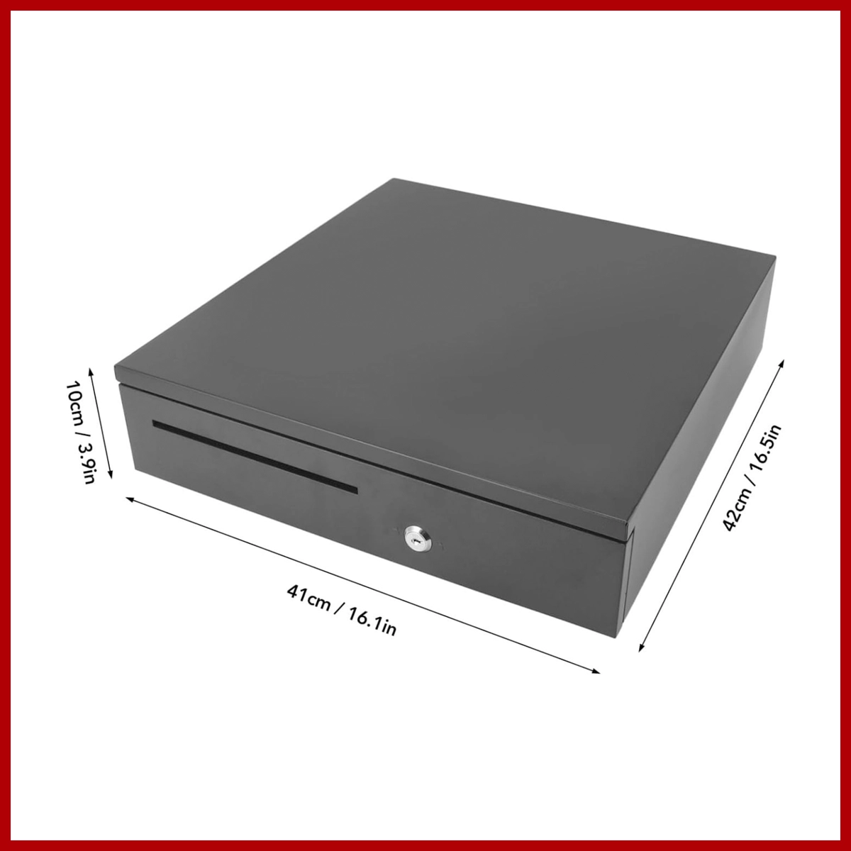 PS400AF PS Cash Drawer BQ-400AF 405(W)*410(L)*100(H)mm 7B RJ11 12V 3-Position Key Lock*1 Media Slots Cable 90cm Length Black