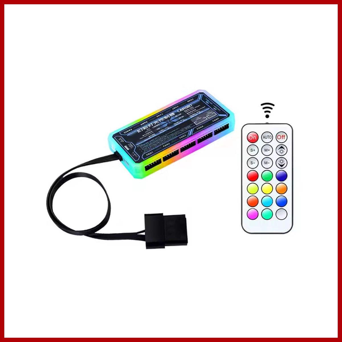 RGB Fan Controller with 6Pin Interface and 4Pin (10 Fan, 2 LED Strips, and Remote Control)