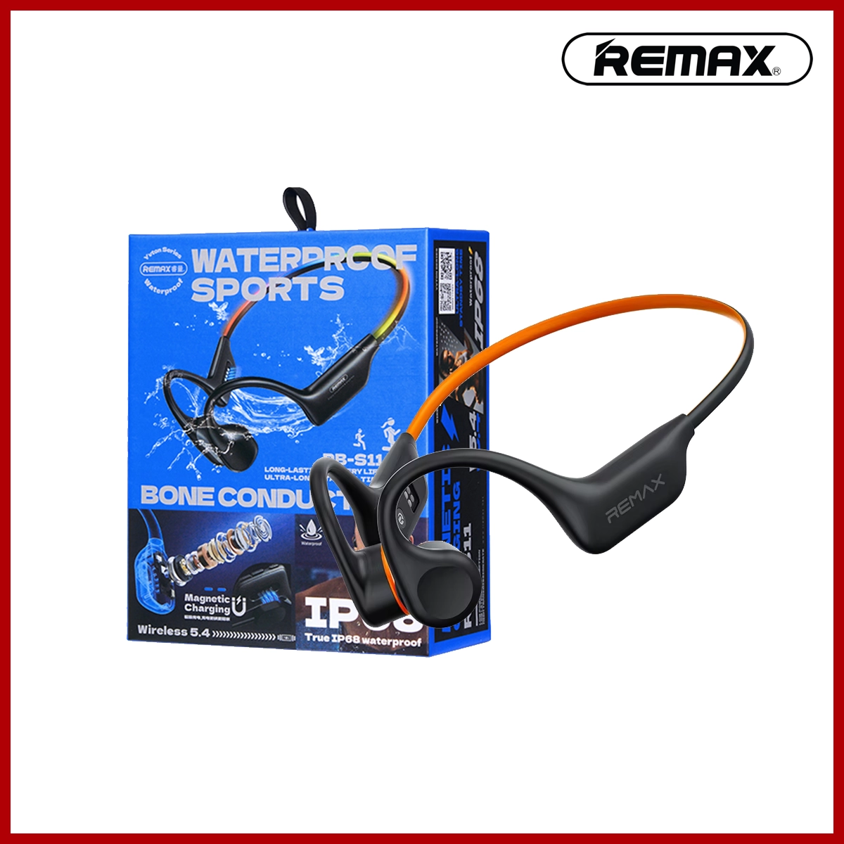 REMAX Yvton Series Waterproof Wireless Sports Bone Conduction Earphone RB-S11 Waterproof IP68/with Colorful Lighting Black