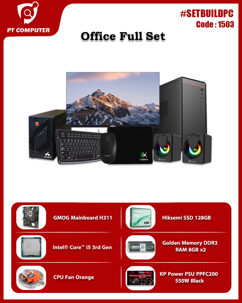 PC BUILD for Office Full Set #1503 (Intel i5 3rd Gen DDR3 16GB 128GB Monitor 23.8" UPS 1250VA)