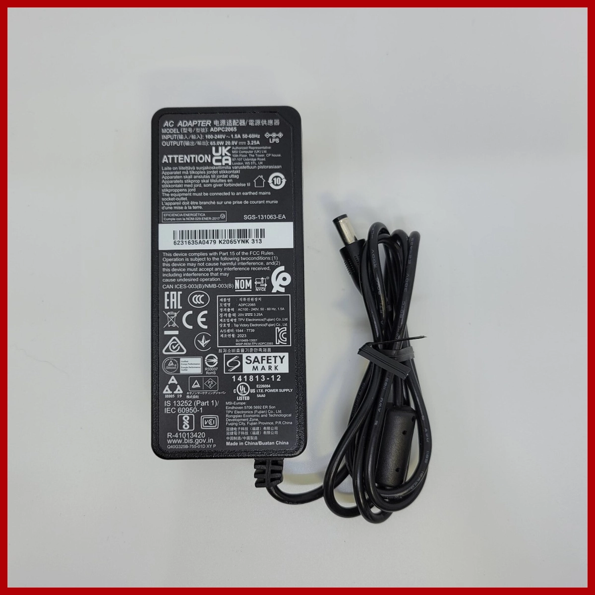 Adapter for MSI 20V 2.25A 5.5mm x 2.5mm 45W