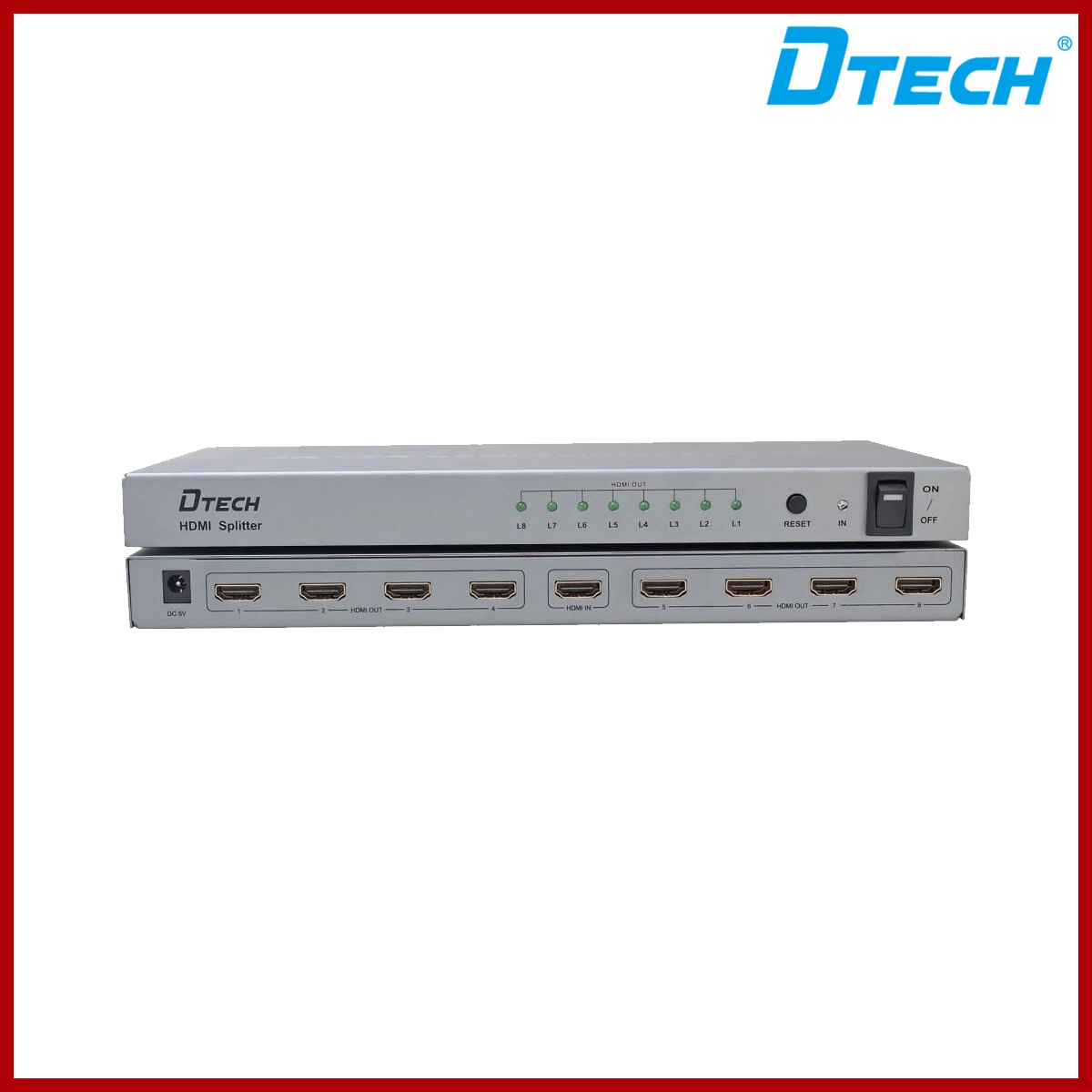 DTECH DT-7148B HDMI 1 to 8 Splitter (1inx8out) 4K*2K@30Hz 5V1A
