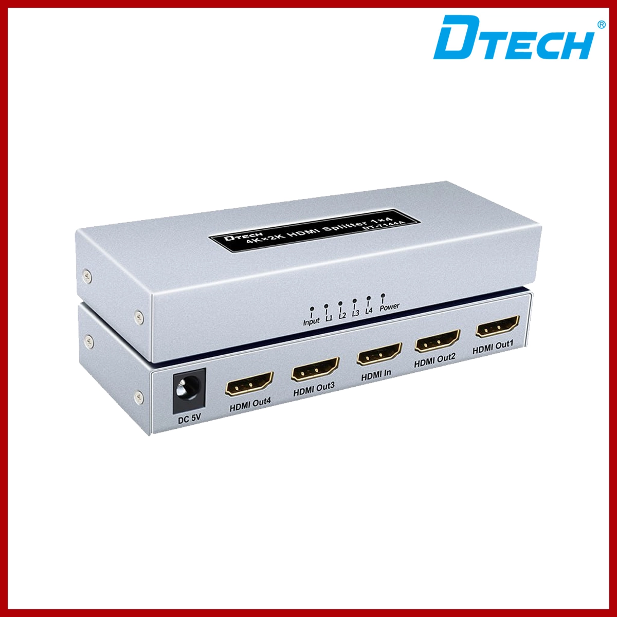 DTECH DT-7144A HDMI Splitter 1inx4out 4K*2K@30Hz 5V1A