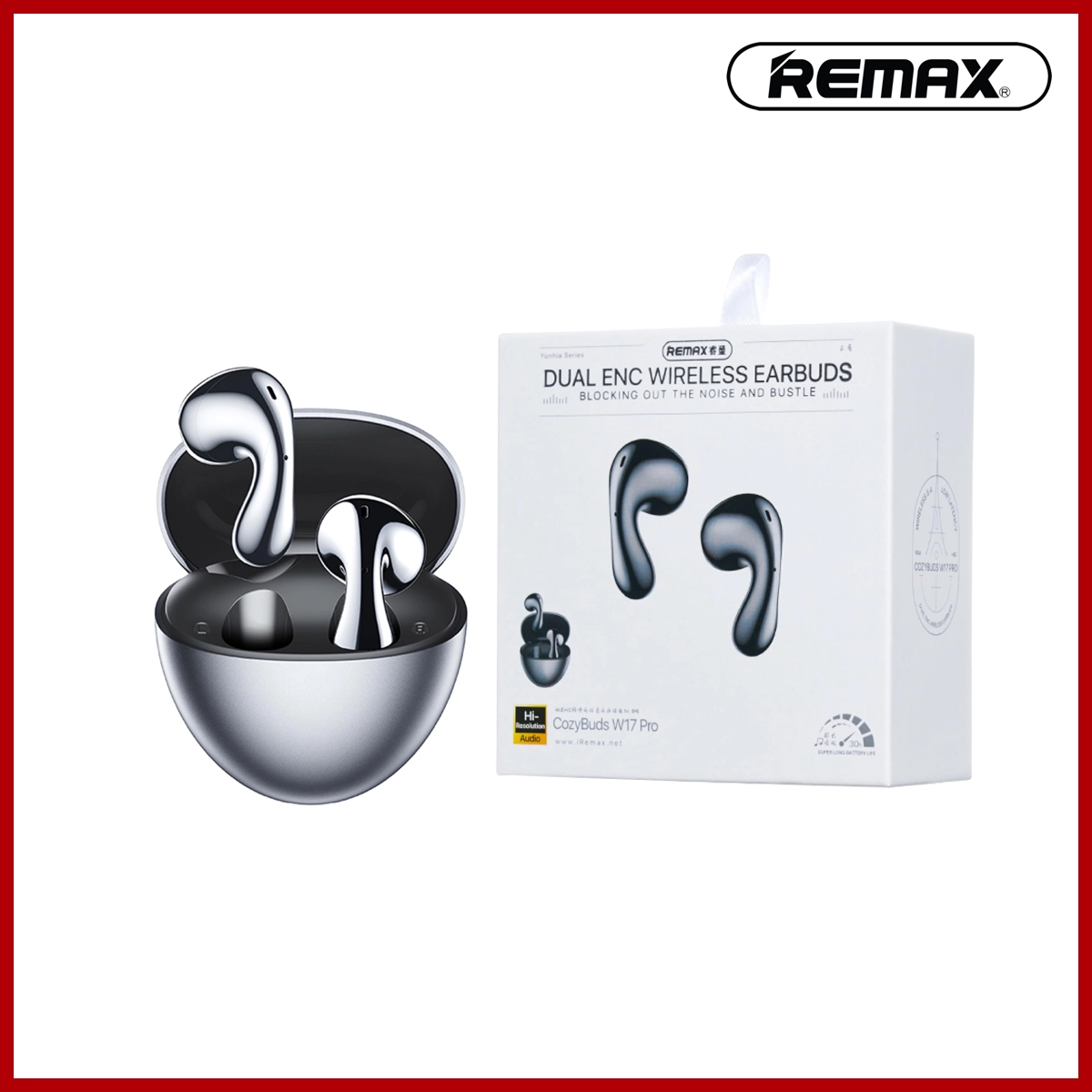 REMAX Yunhia Series Dual ENC Wireless Earbuds for Music & Call CozyBuds W17 Pro Upgraded Version Silver Electroplating