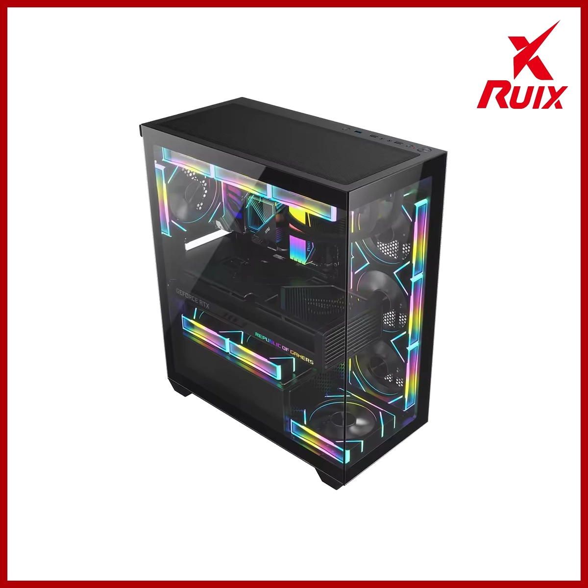 Ruix Desktop Casing Carnival Super 360mm Tempered Glass 425*212*470mm Black