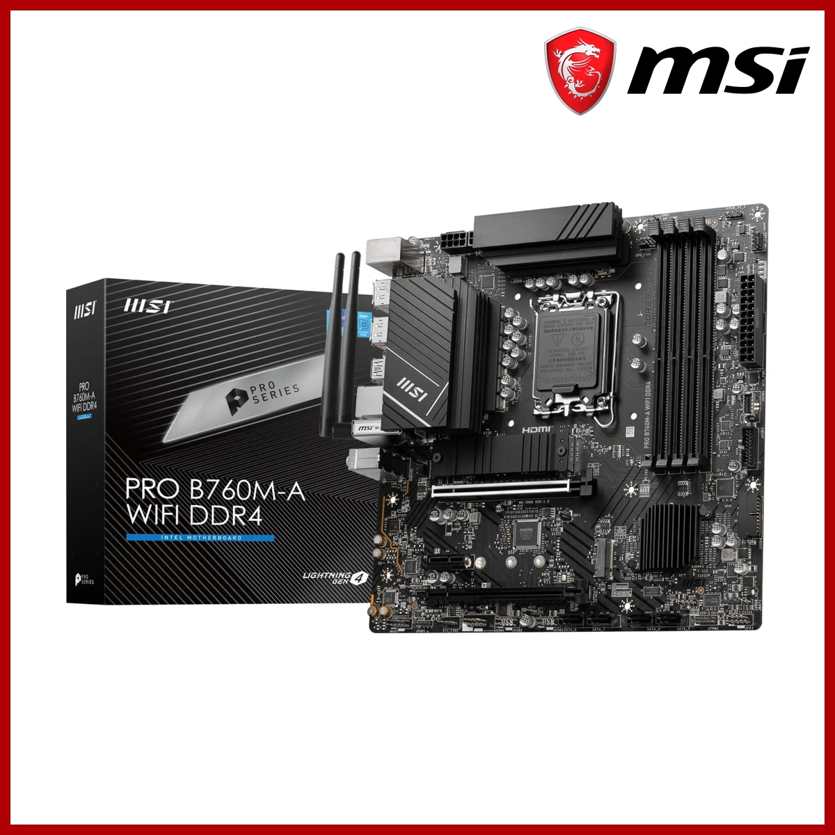MSI PRO B760M-A WIFI DDR4 4x DDR4, MAX 128GB, Up to 5333(OC) MHz WIFI M.2 Slots x2 HDMI x2 Display x 2 mATX