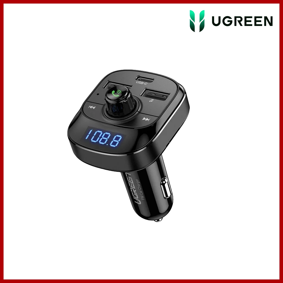 Ugreen FM & Bluetooth 5.0 Transmitter & Car Charger + TF Slot (Hands-Free Call)